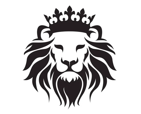 Wild Lion Head Crown Logo Icon Vector Illustration — Vetor de Stock
