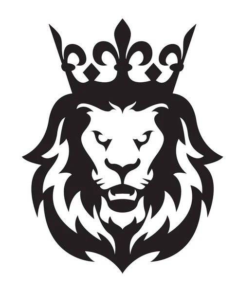 King Lion Head Crown Logo Icon Vector Illustration — Vetor de Stock