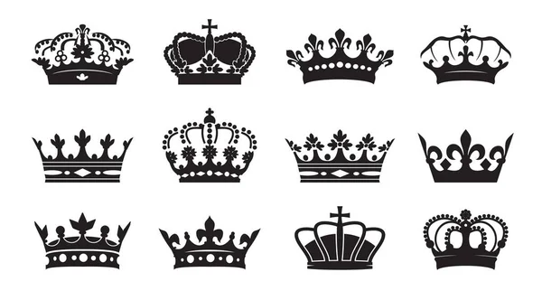 Set Vector King Crowns Icon White Background Vector Illustration Emblem — Stock Vector