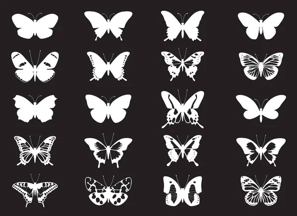 Fehér Pillangó Szárnyakat Beállítani Vektor Illusztráció Vázlat Ikonok Szabadság Szimbóluma — Stock Vector