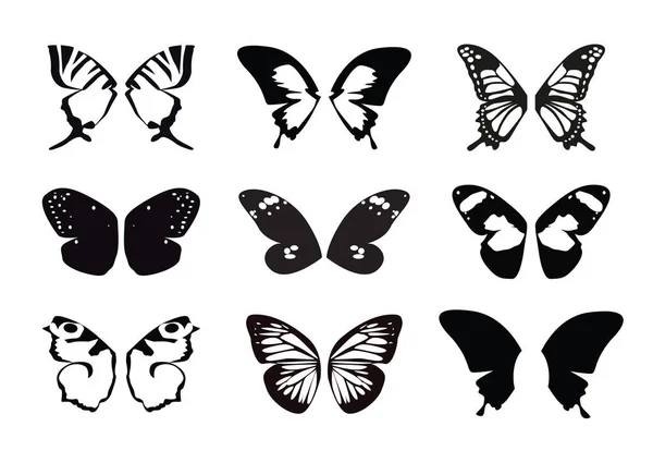 Set Butterfly Wings Vector Illustration Outline Icons Symbol Freedom — Stock Vector