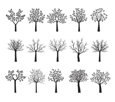 Collection of Trees. Vector outline Illustration. Plant in Garden.