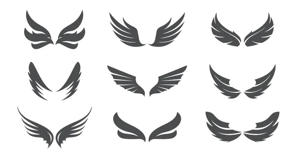 一组灰色天使翼 病媒说明和概述图标 自由的象征 — 图库矢量图片