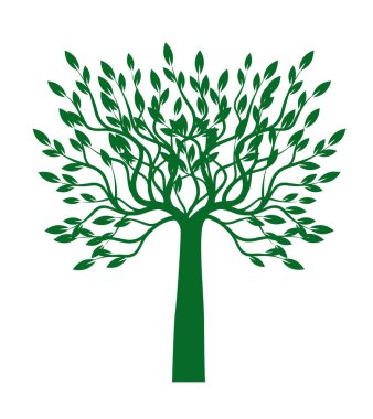 Yaprakları ve kökleri olan ağaç şekli. Vektör taslağı çizimi. Bahçede Bitki.