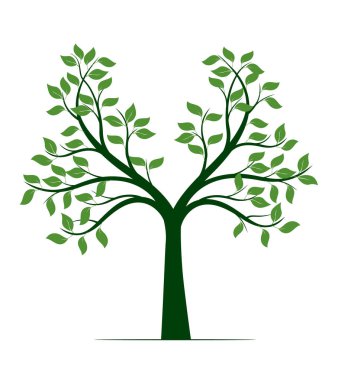 Shape of green Tree with Roots. Vector outline Illustration. Plant in Garden.