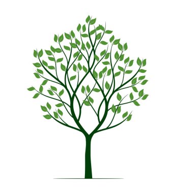 Shape of green Tree with Roots. Vector outline Illustration. Plant in Garden.