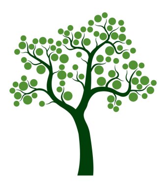 Shape of green Tree with Roots. Vector outline Illustration. Plant in Garden.