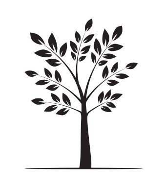 Shape of Black Tree with leaves. Vector outline Illustration. Plant in Garden.