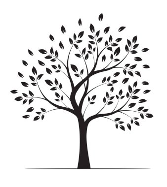 Shape of Black Tree with leaves. Vector outline Illustration. Plant in Garden.
