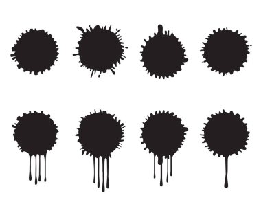 Black splash isolated on white background. Ink drips vector outline image. Set icon.