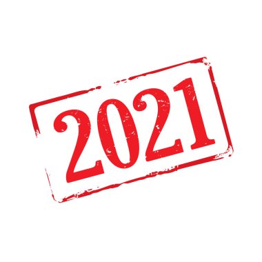 Red rubber stamp and text 2021. Vector Illustration and banner.