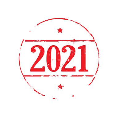 Red rubber stamp and text 2021. Vector Illustration and banner.