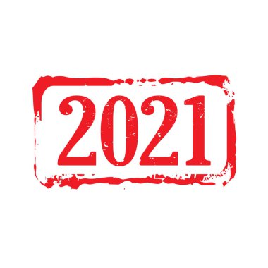 Red rubber stamp and text 2021. Vector Illustration and banner.