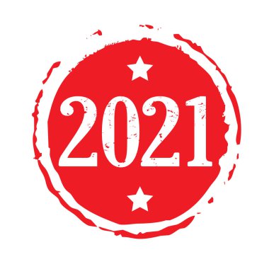 Red rubber stamp and text 2021. Vector Illustration and banner.