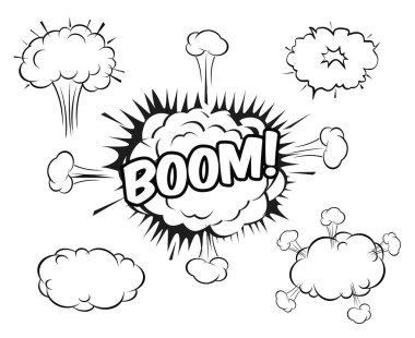 A set of comic speech balloons and Boom explosion bubble. Vector Illustration.