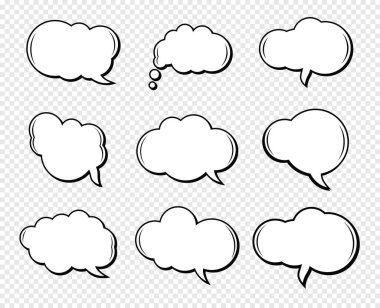 A set of comic speech balloons on transparent background. Vector Illustration.