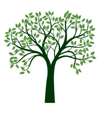 Shape of green Tree with Roots. Vector outline Illustration. Plant in Garden.