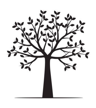 Shape of Black Tree with leaves. Vector outline Illustration. Plant in Garden.