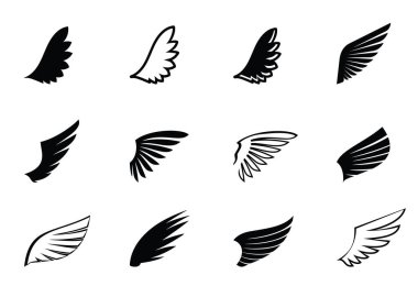 Bir dizi Kara Kanat. Vektör İllüstrasyonu ve özet Simgeleri. Özgürlüğün sembolü.