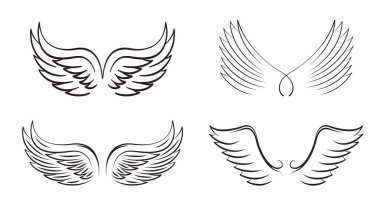 Kara Melek Kanatları seti. Vektör İllüstrasyonu ve özet Simgeleri. Özgürlüğün sembolü.