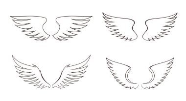 Kara Melek Kanatları seti. Vektör İllüstrasyonu ve özet Simgeleri. Özgürlüğün sembolü.