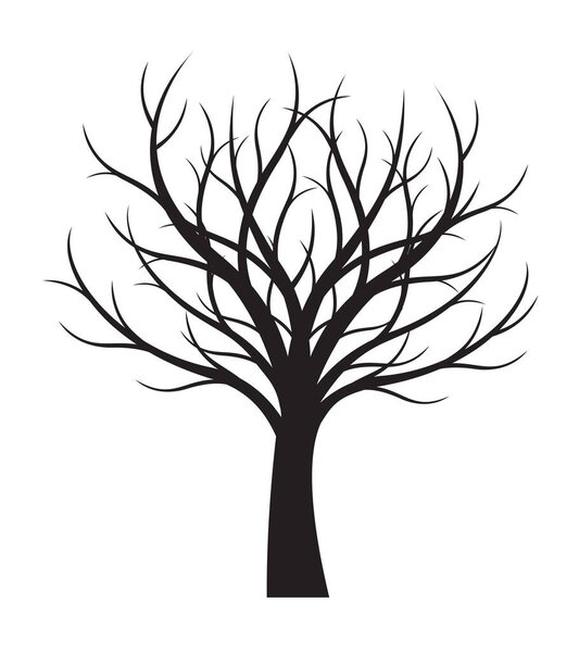 Shape of Black Tree. Vector outline Illustration. Plant in Garden.