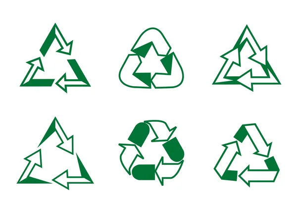 Setzen Sie Recycle Vektor Symbole Etikettenvorlage Öko Kreispfeile Vektor Umrisse — Stockvektor