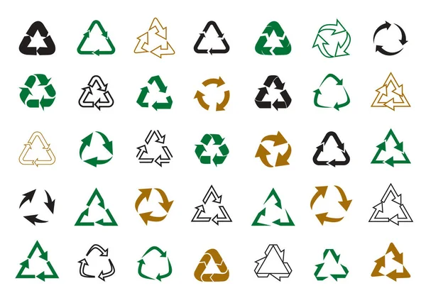 Setzen Sie Recycle Vektor Symbole Etikettenvorlage Öko Kreispfeile Vektor Umrisse — Stockvektor