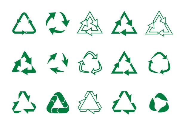 Установить Иконки Утилизации Шаблон Метки Зеленые Эко Стрелы Векторные Иконы — стоковый вектор