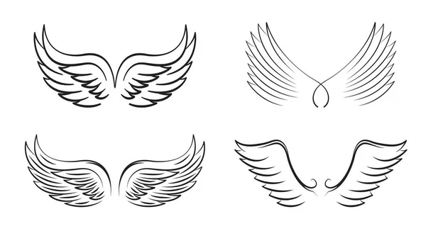 Een Set Van Black Angel Wings Vector Illustratie Schets Pictogrammen — Stockvector