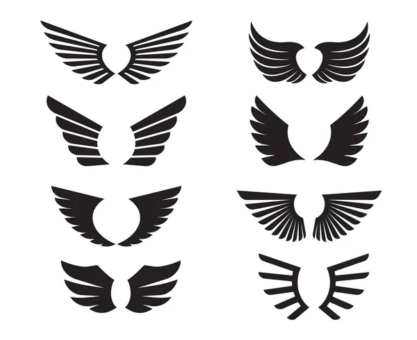 Een Set Black Wings Vector Illustratie Schets Pictogrammen Symbool Van — Stockvector