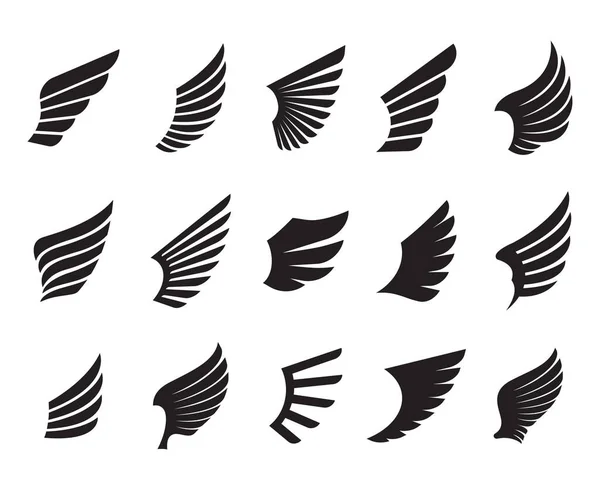 Набір Чорних Крил Векторні Ілюстрації Контурні Піктограми Символ Свободи — стоковий вектор