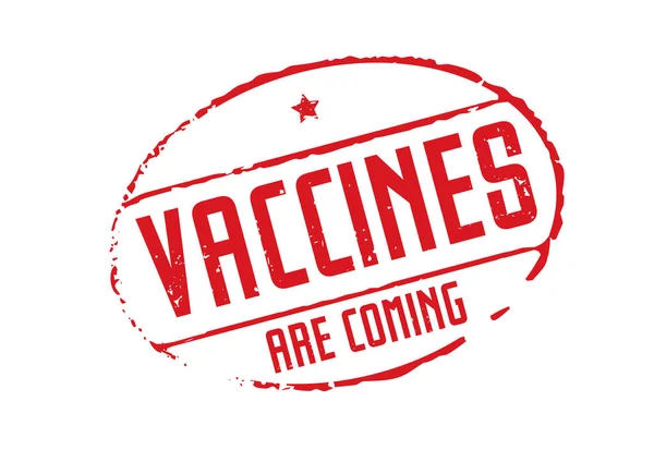 Red Grunge Stempel Und Text Vaccines Sind Kommen Vektorillustration — Stockvektor