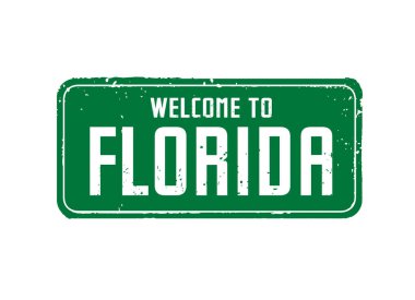 Yeşil grunge pankartı. Florida 'ya hoş geldiniz. Vektör Özet Çizimi.