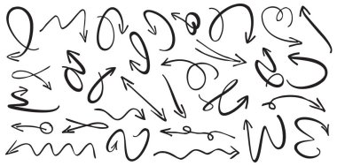 Siyah çizim okları ve simgeler koyun. Vektör arkaplanı. Web sitesi için grafiksel.