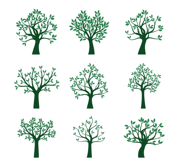 Grüne Bäume Setzen Vektorskizze Illustration — Stockvektor