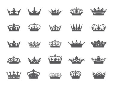 Büyük set siyah taç. Vektör ana hatları simgeleri.