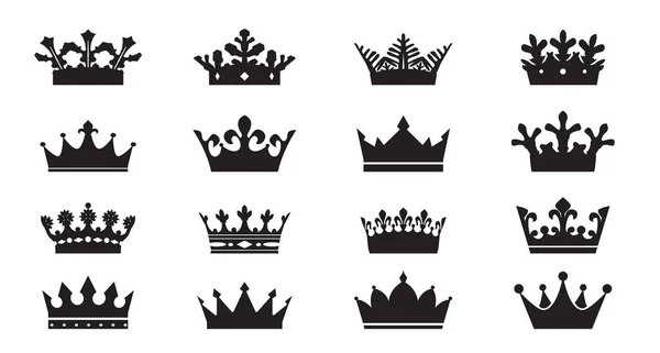 Set Black Crown Vector Outline Icons — Stock Vector