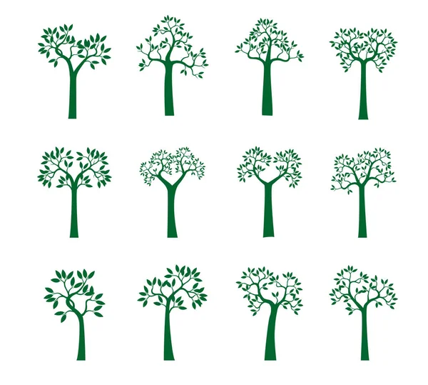 Definir Árvores Verdes Ilustração Vetorial — Vetor de Stock