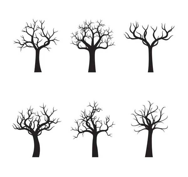Set Black Trees Vector Outline Illustration Plant Garden — Stock Vector