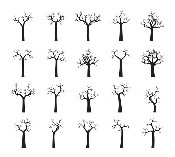 Установить Черные Деревья Векторный Контур Иллюстрации Посадить Саду — стоковый вектор