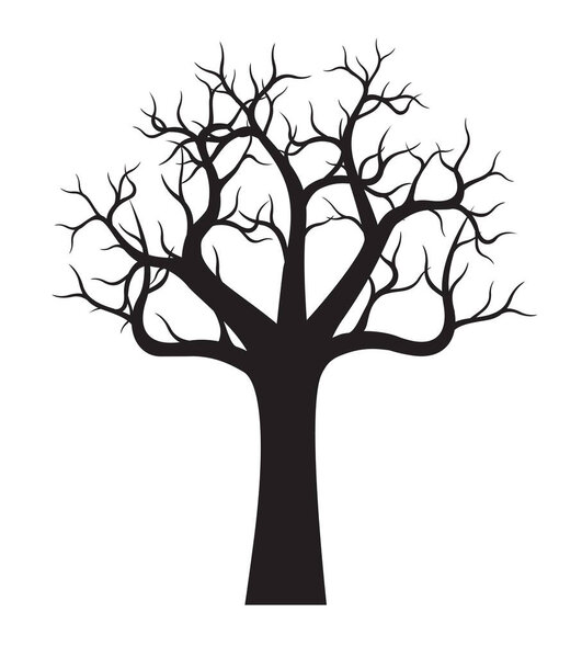 Black naked Tree. Vector outline Illustration. Plant in garden.