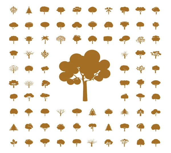 Установить Золотые Деревья Векторный Контур Иллюстрации Древо Жизни — стоковый вектор