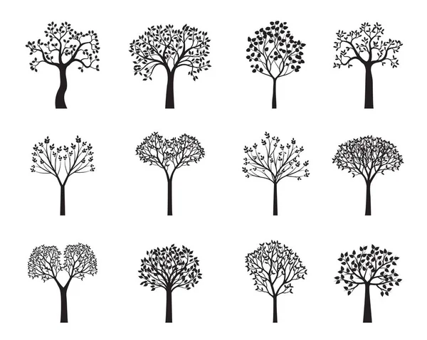 Черные Деревья Векторный Контур Иллюстрации Сажайте Сажайте — стоковый вектор