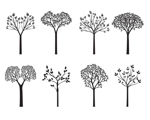 Set Arbres Noirs Schéma Vectoriel Illustration Plante Jardin — Image vectorielle