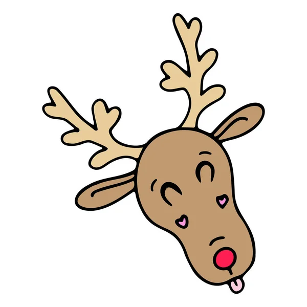 Vector Cute Illustration Rudolph Deer Head Cute Christmas Deer — Stock Vector