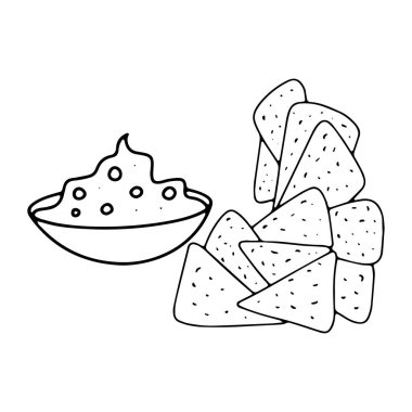 Vektör karalama ikonu nachos, fast food simgesi