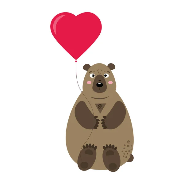 可爱的卡通片熊与心脏 病媒情人节卡片 — 图库矢量图片