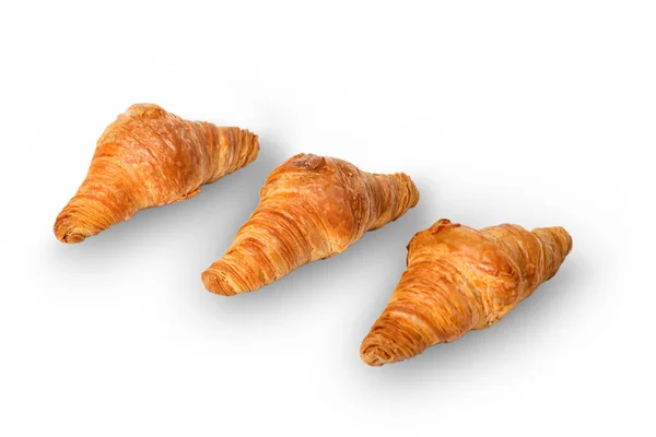 Ranskalaiset Leivonnaiset Kolme Mini Voita Croissants Eristetty Valkoisella Pohjalla — kuvapankkivalokuva