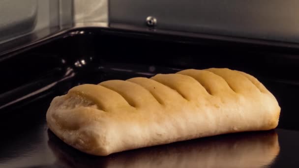 Timelapse - panino fatto in casa con prosciutto, cottura al formaggio e lievitazione nel forno elettrico — Video Stock